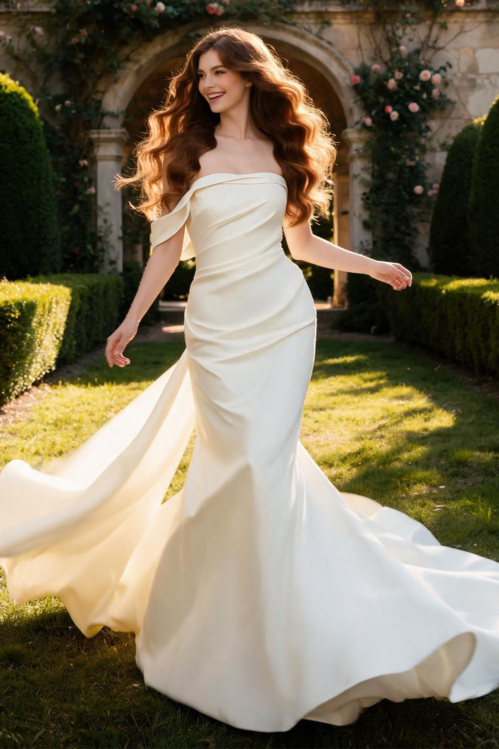 White fitted off-shoulder long fishtail Prom Dress