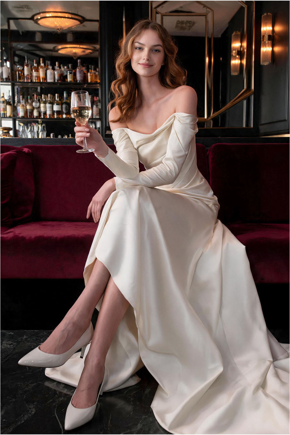 White Fitted Off-Shoulder Strapless Long-Sleeved Mermaid Prom Dress