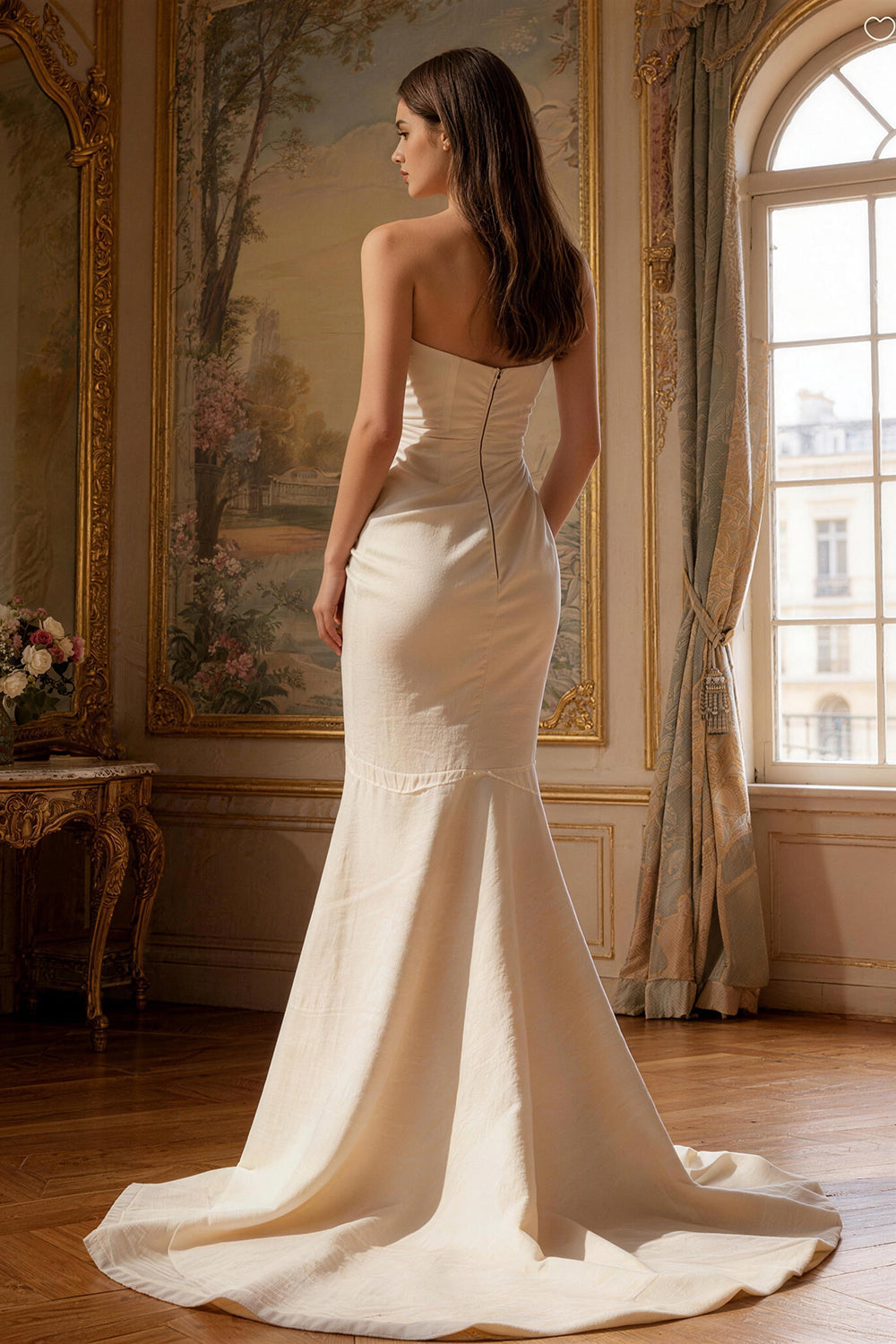 White high-slit V-neck ruched fishtail Prom Dress - ANACOSPLAYONE