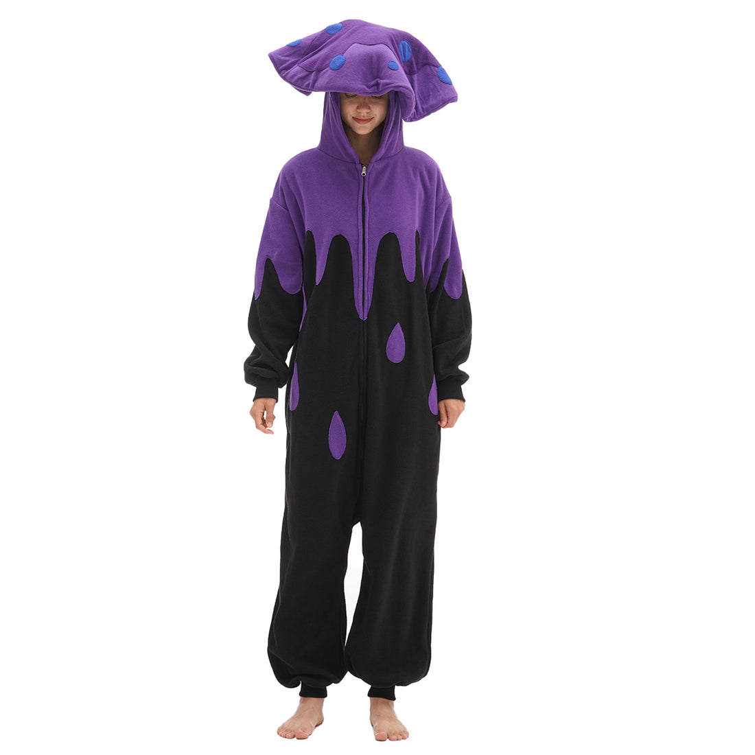 Mysterious threat: unleash you in a purple mushroom onesie!