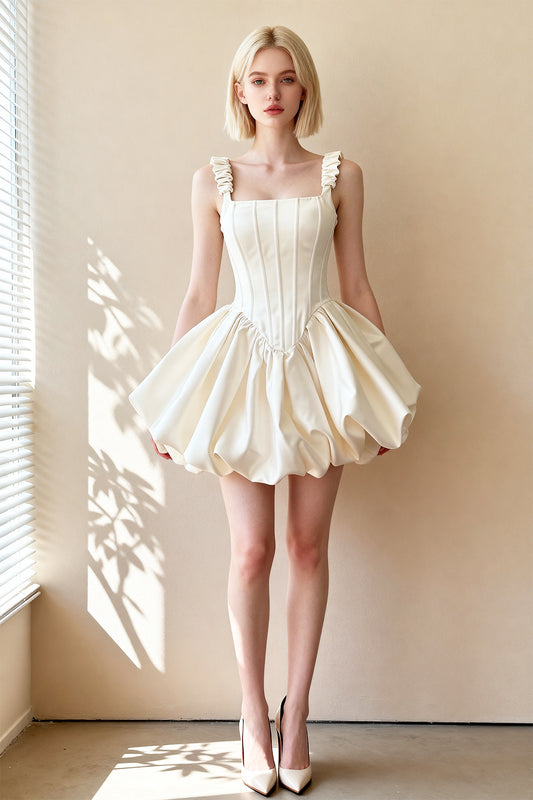 White fitted waist pleated bubble skirt - ANACOSPLAYONE