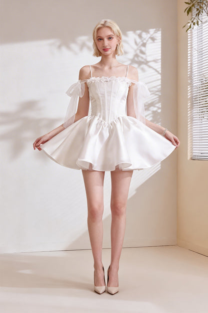White tulle tassel fitted waist pleated puff skirt - ANACOSPLAYONE