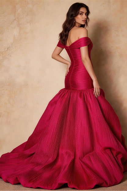 Red fitted floor-length floral Prom Dress