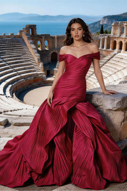 Red fitted floor-length floral Prom Dress