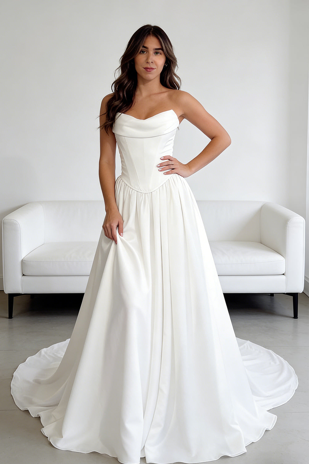 White strapless pleated mermaid wedding dress - ANACOSPLAYONE