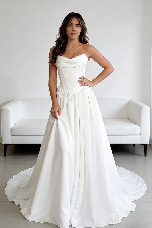 White strapless pleated mermaid wedding dress - ANACOSPLAYONE