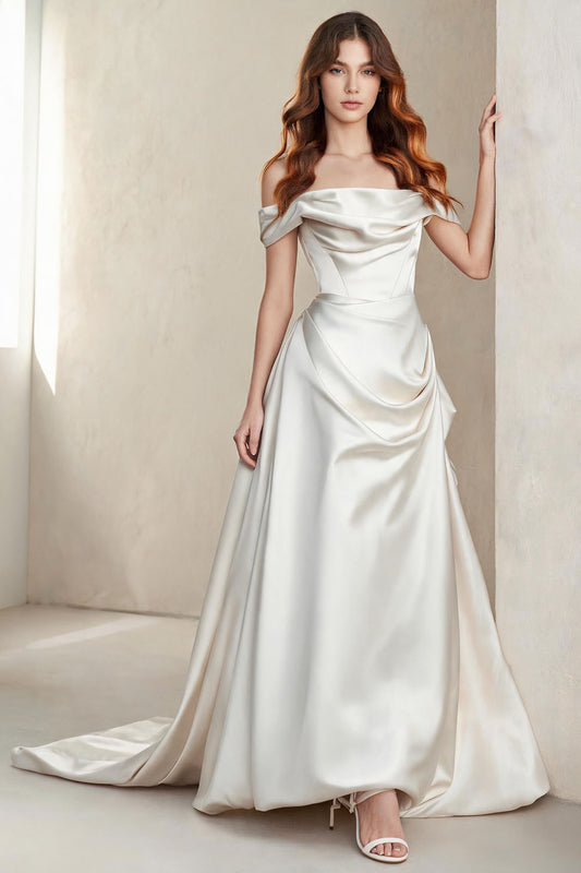 White fitted satin strapless ruffled fishtail Prom Dress