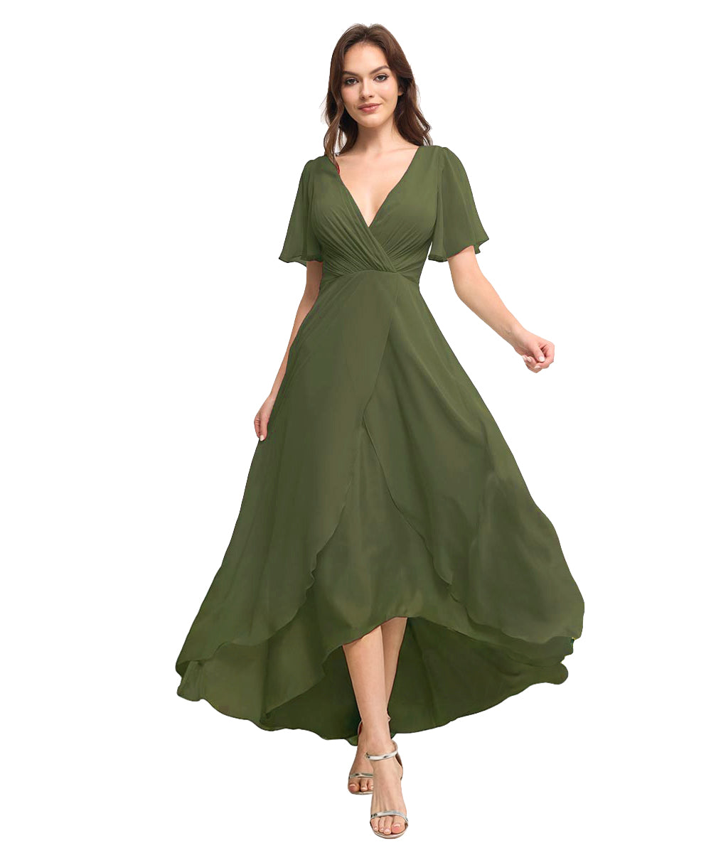 Chiffon Prom Bridesmaid Maxi Dresses with Spaghetti A-Line