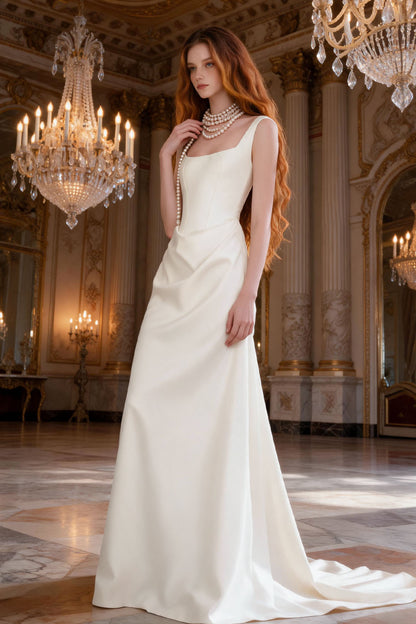 White satin fitted backless halter fishtail Prom Dress