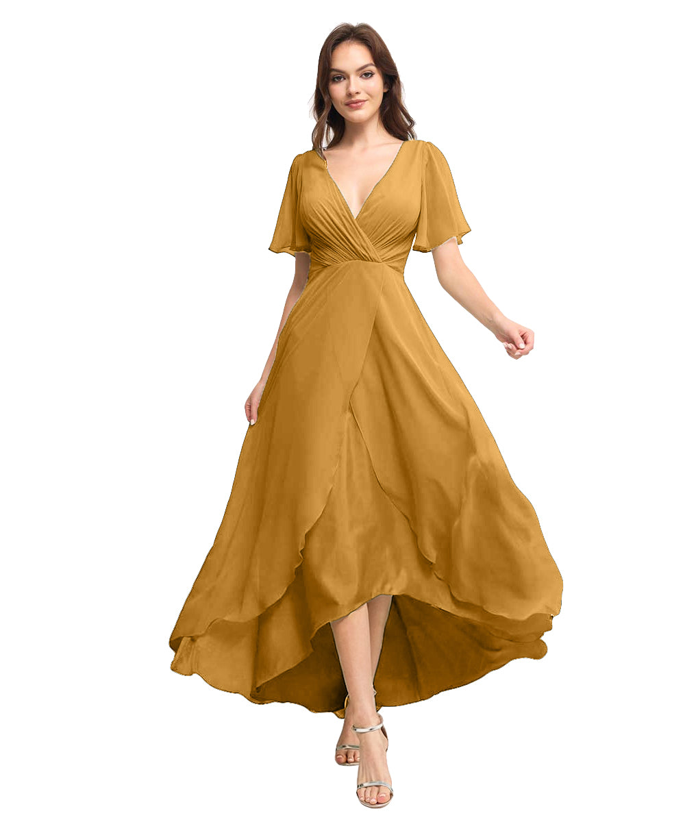 Chiffon Prom Bridesmaid Maxi Dresses with Spaghetti A-Line