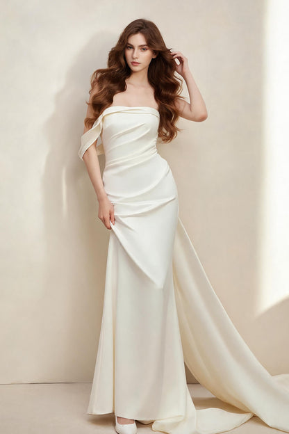 White fitted off-shoulder long fishtail Prom Dress