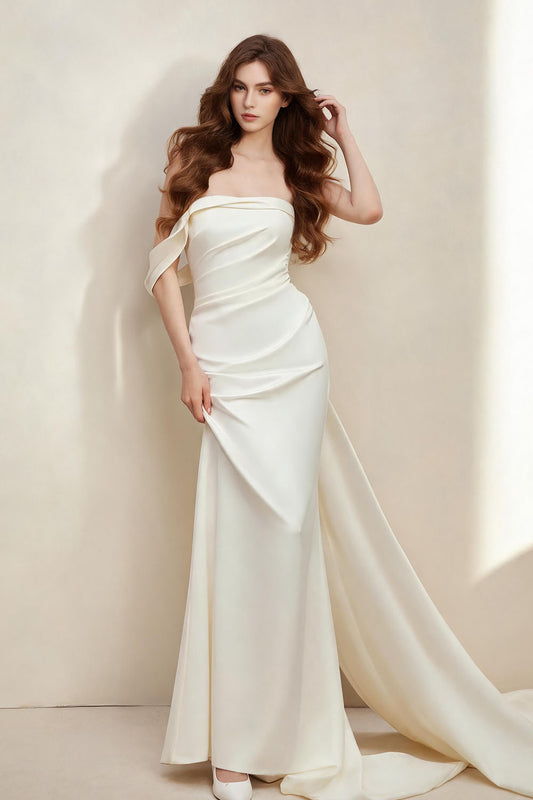 White fitted off-shoulder long fishtail Prom Dress