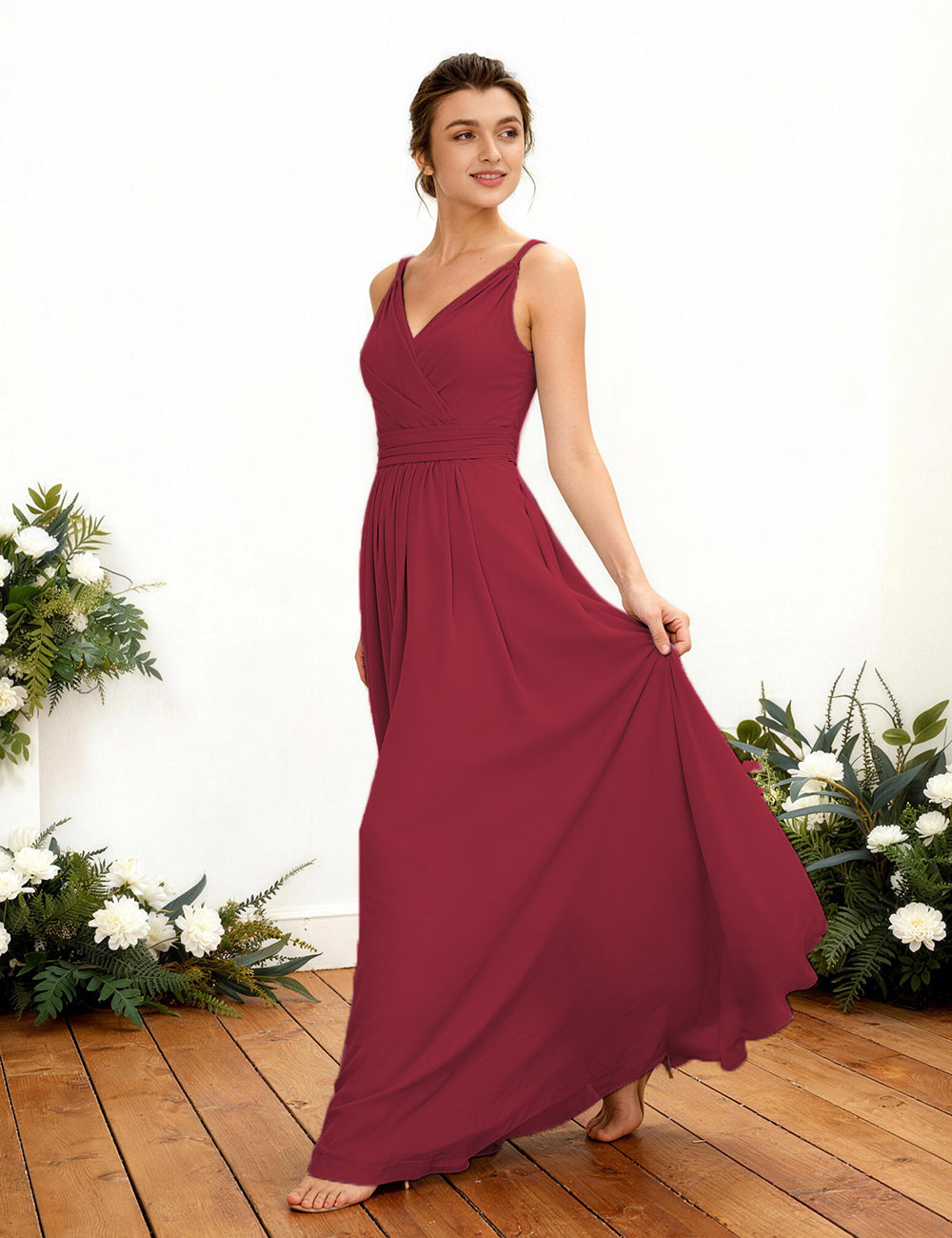 Elegant Long Prom Bridesmaid Dress - V-Neck & Zipper