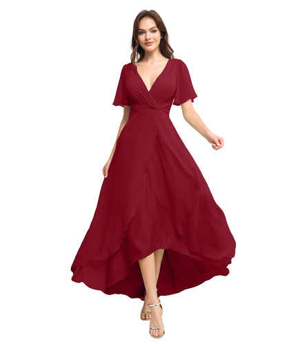 Chiffon Prom Bridesmaid Maxi Dresses with Spaghetti A-Line