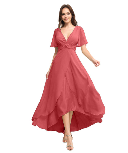 Chiffon Prom Bridesmaid Maxi Dresses with Spaghetti A-Line