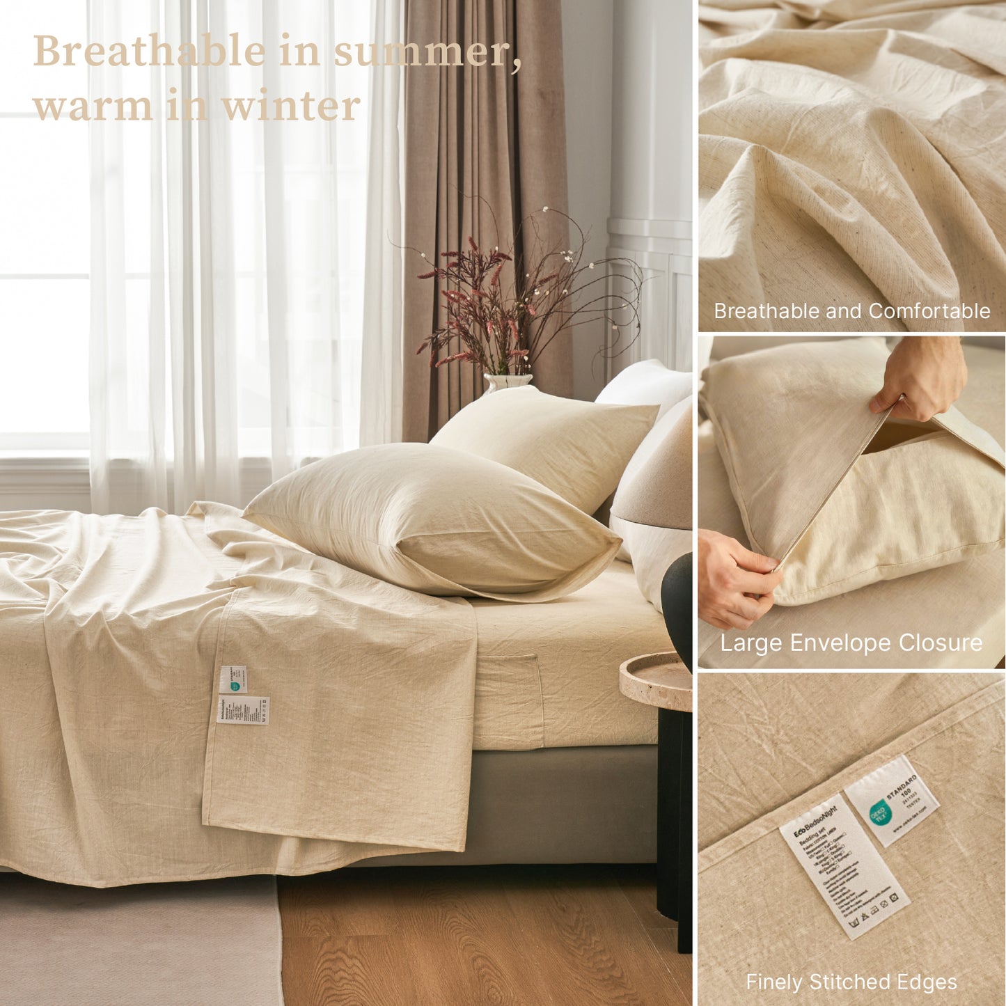 Breathable and durable linen bedding set - 18-inch deep pockets