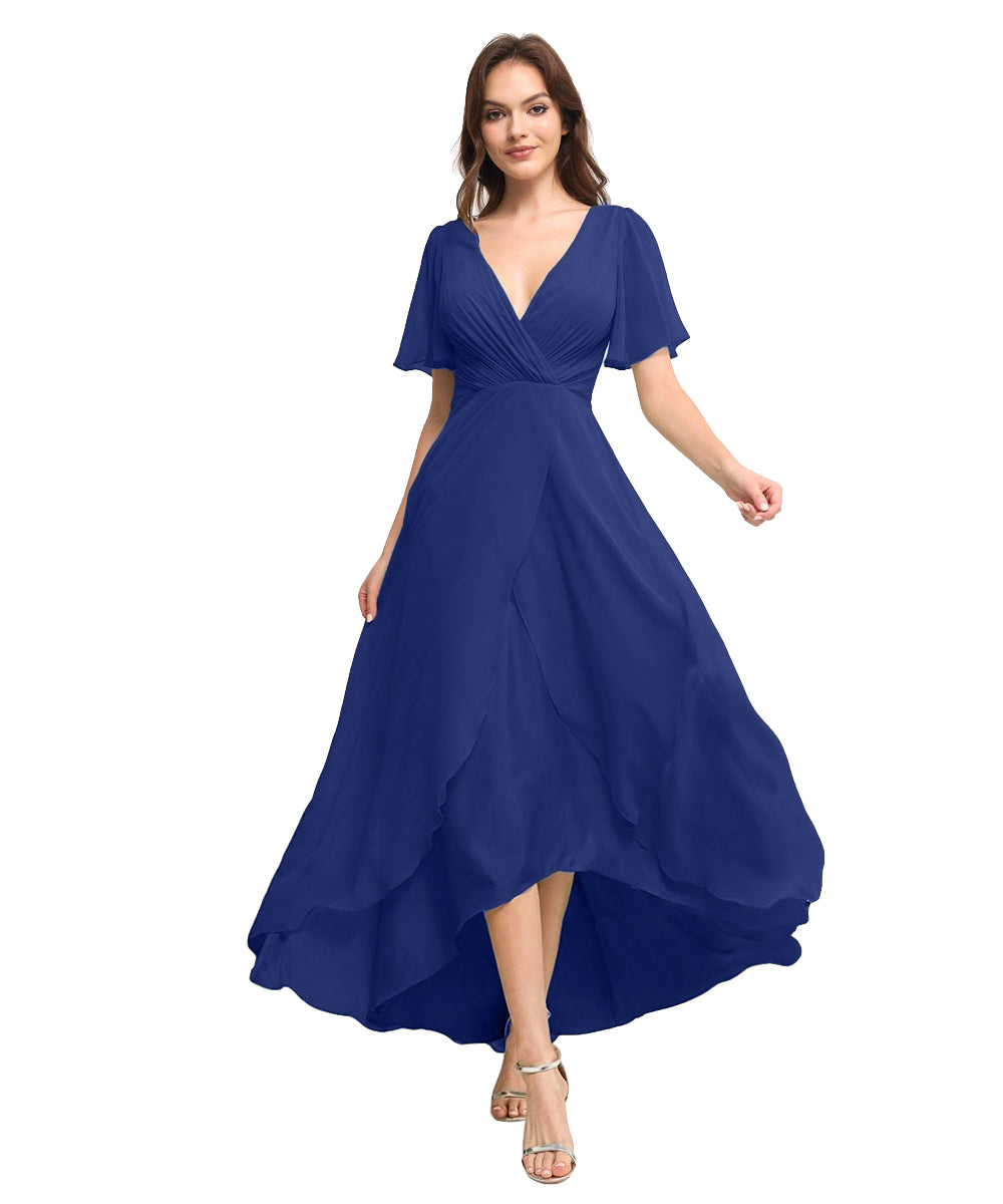 Chiffon Prom Bridesmaid Maxi Dresses with Spaghetti A-Line