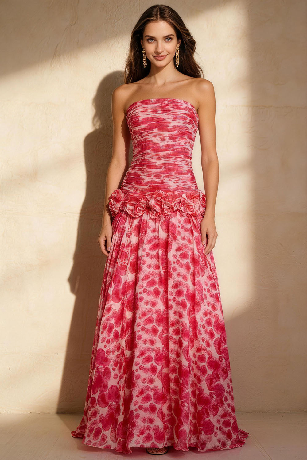Red fitted floral-embellished floor-length Prom Dress - ANACOSPLAYONE
