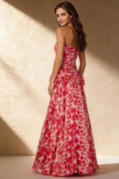 Red fitted floral-embellished floor-length Prom Dress - ANACOSPLAYONE