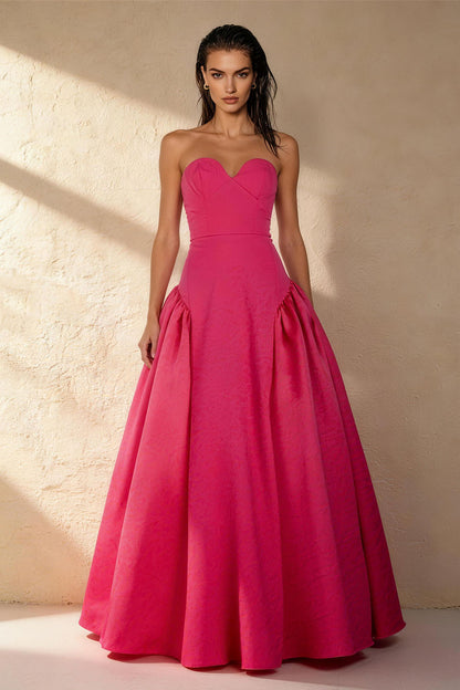 Red strapless slim-fitting ruched princess-style Prom Dress - ANACOSPLAYONE
