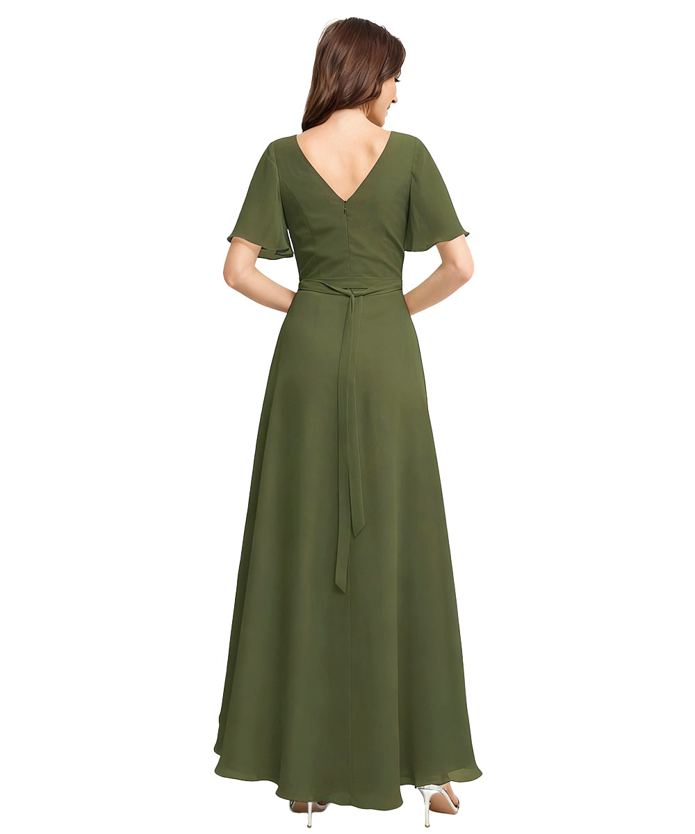 Chiffon Prom Bridesmaid Maxi Dresses with Spaghetti A-Line