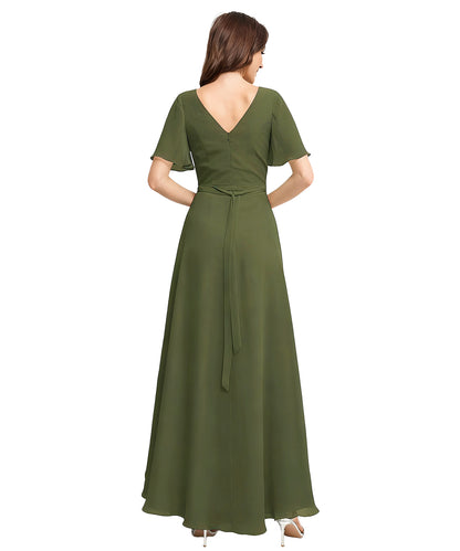 Chiffon Prom Bridesmaid Maxi Dresses with Spaghetti A-Line