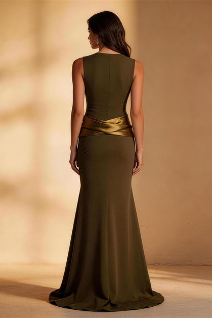 Green Slim Fit Belt Fishtail Prom Dress