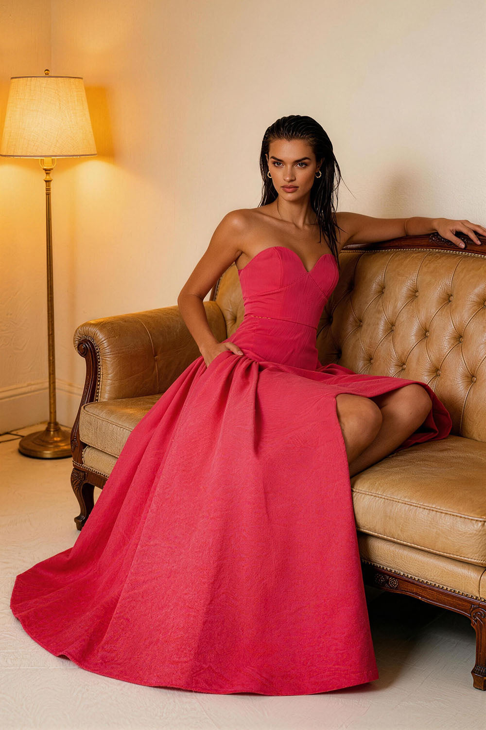 Red strapless slim-fitting ruched princess-style Prom Dress - ANACOSPLAYONE