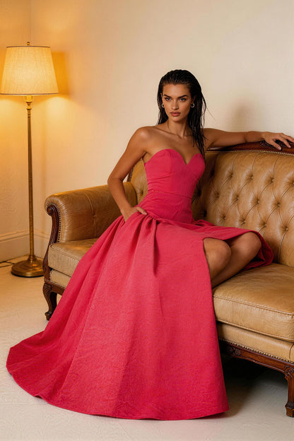 Red strapless slim-fitting ruched princess-style Prom Dress - ANACOSPLAYONE