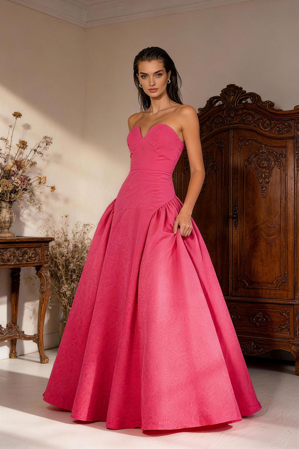 Red strapless slim-fitting ruched princess-style Prom Dress - ANACOSPLAYONE