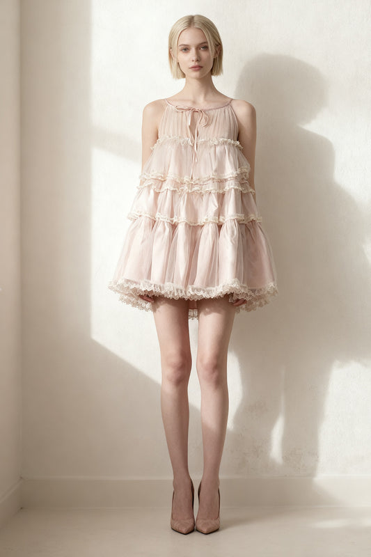 Pink fitted multi-layered lace-trimmed tulle skirt - ANACOSPLAYONE