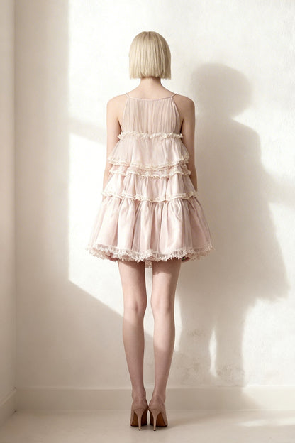 Pink fitted multi-layered lace-trimmed tulle skirt - ANACOSPLAYONE