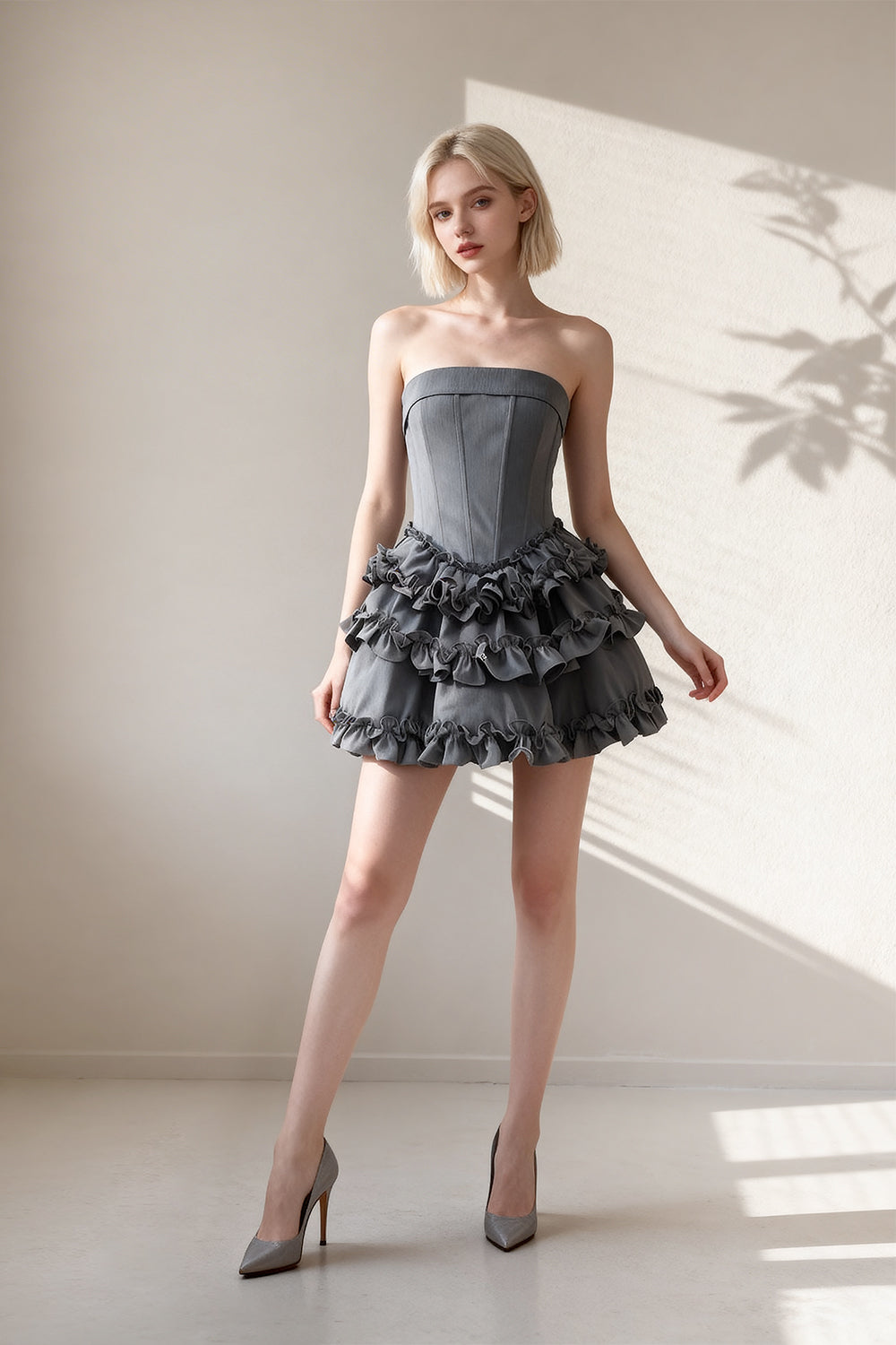 Gray fitted ruched bubble skirt - ANACOSPLAYONE