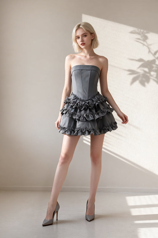 Gray fitted ruched bubble skirt - ANACOSPLAYONE