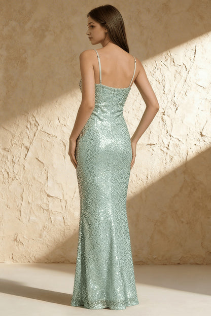 Blue sequined fitted halter mermaid floor prom dress - ANACOSPLAYONE