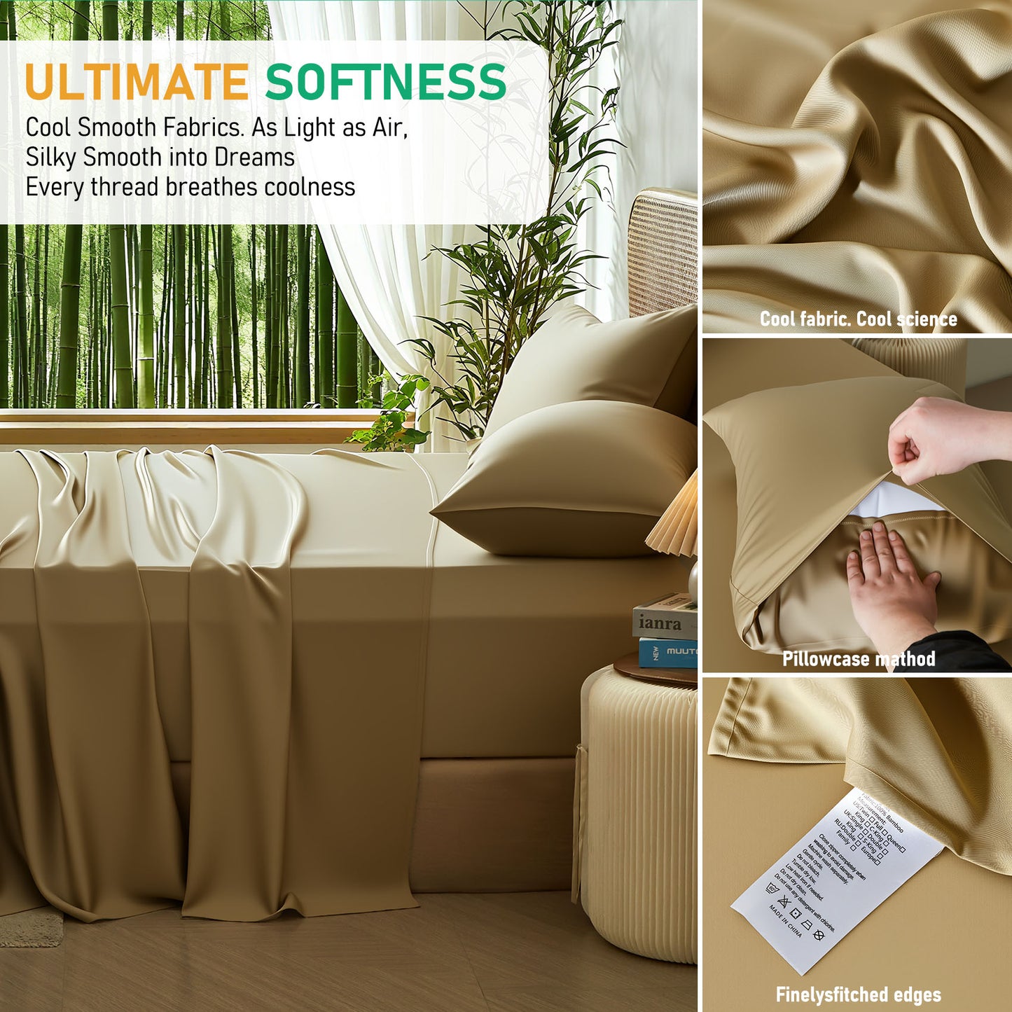 100% bamboo fiber soft, cool and breathable sheet set with deep pocket design