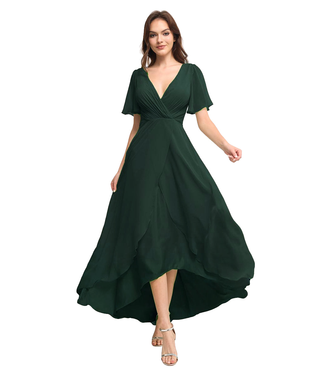 Chiffon Prom Bridesmaid Maxi Dresses with Spaghetti A-Line