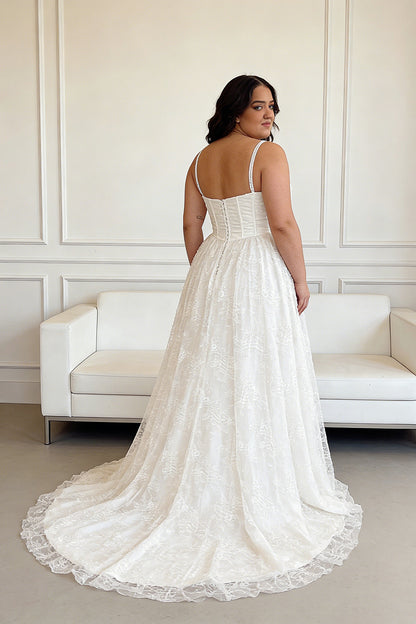 White plus-size slim-fitting pearl-embellished mesh dress for weddings - ANACOSPLAYONE